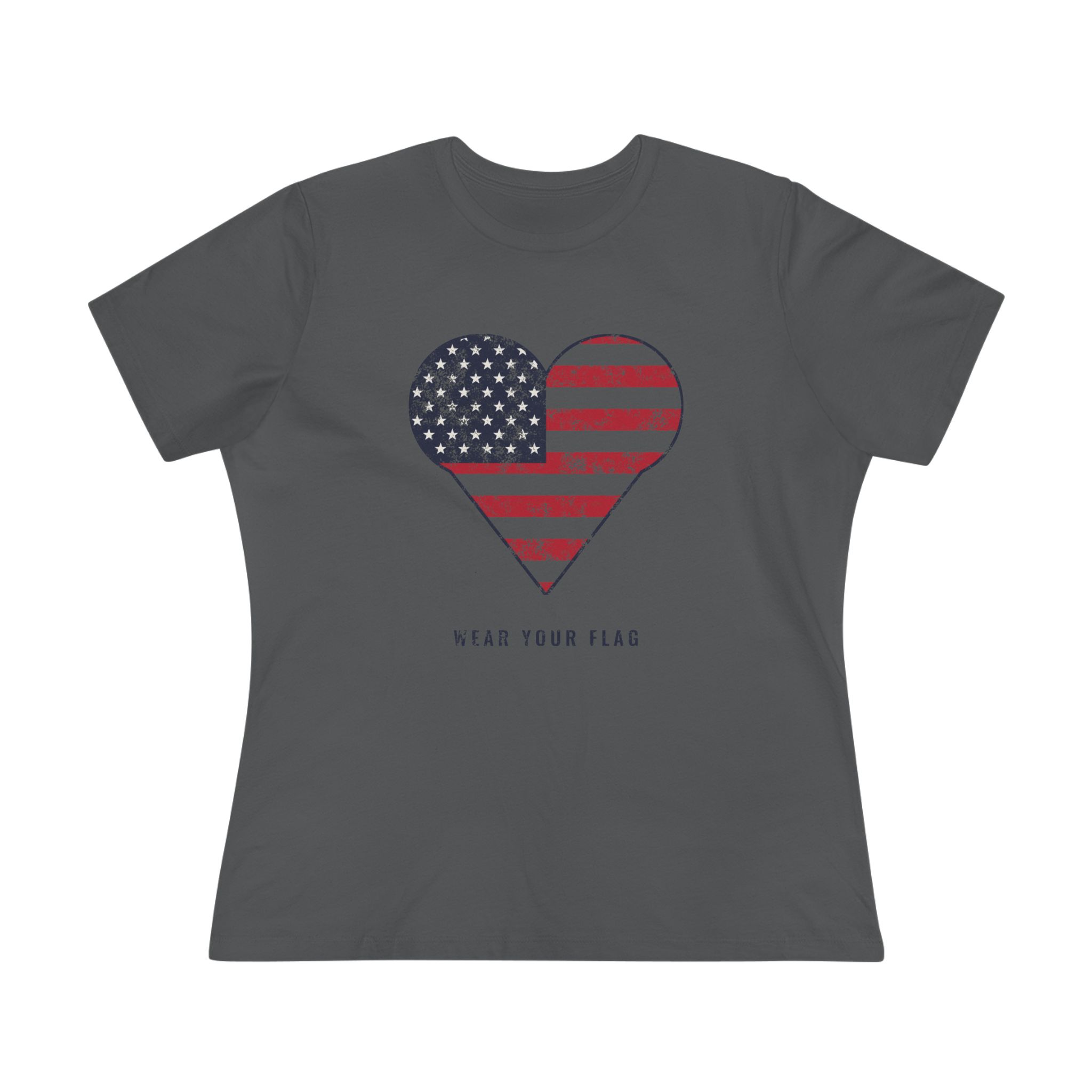 Flag Heart Women's Relaxed Tee in Asphalt, front view