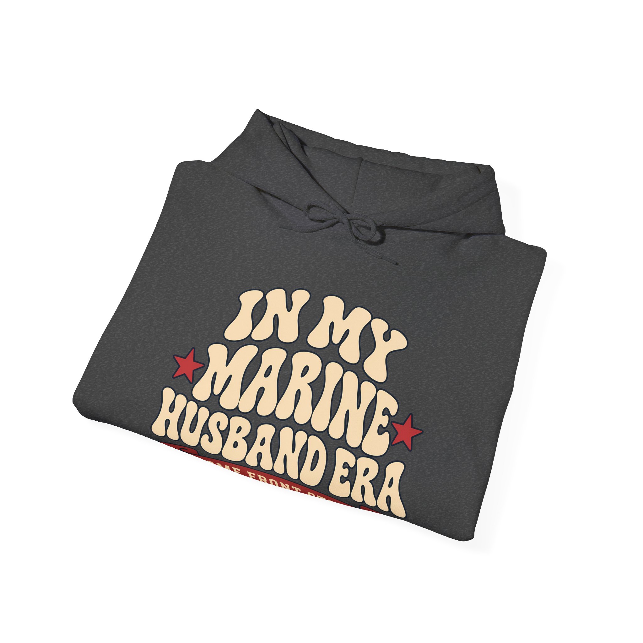 In My Marine Husband Era Hoodie in Dark Heather, folded