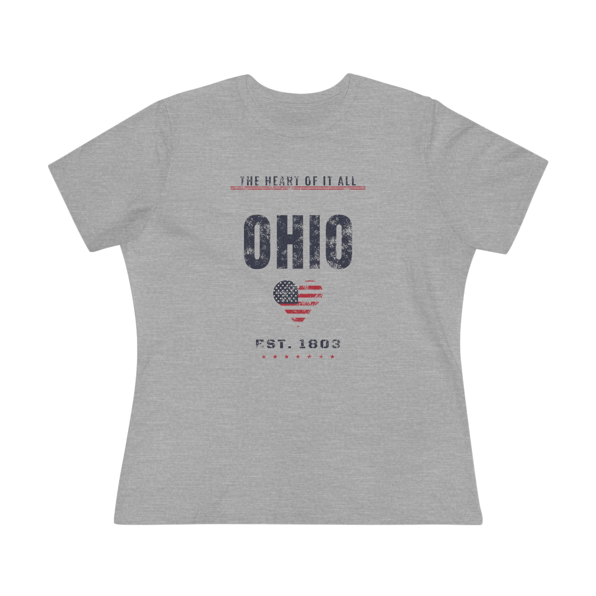 Ohio Heart of It All Women's Relaxed Tee in Athletic Heather, front view