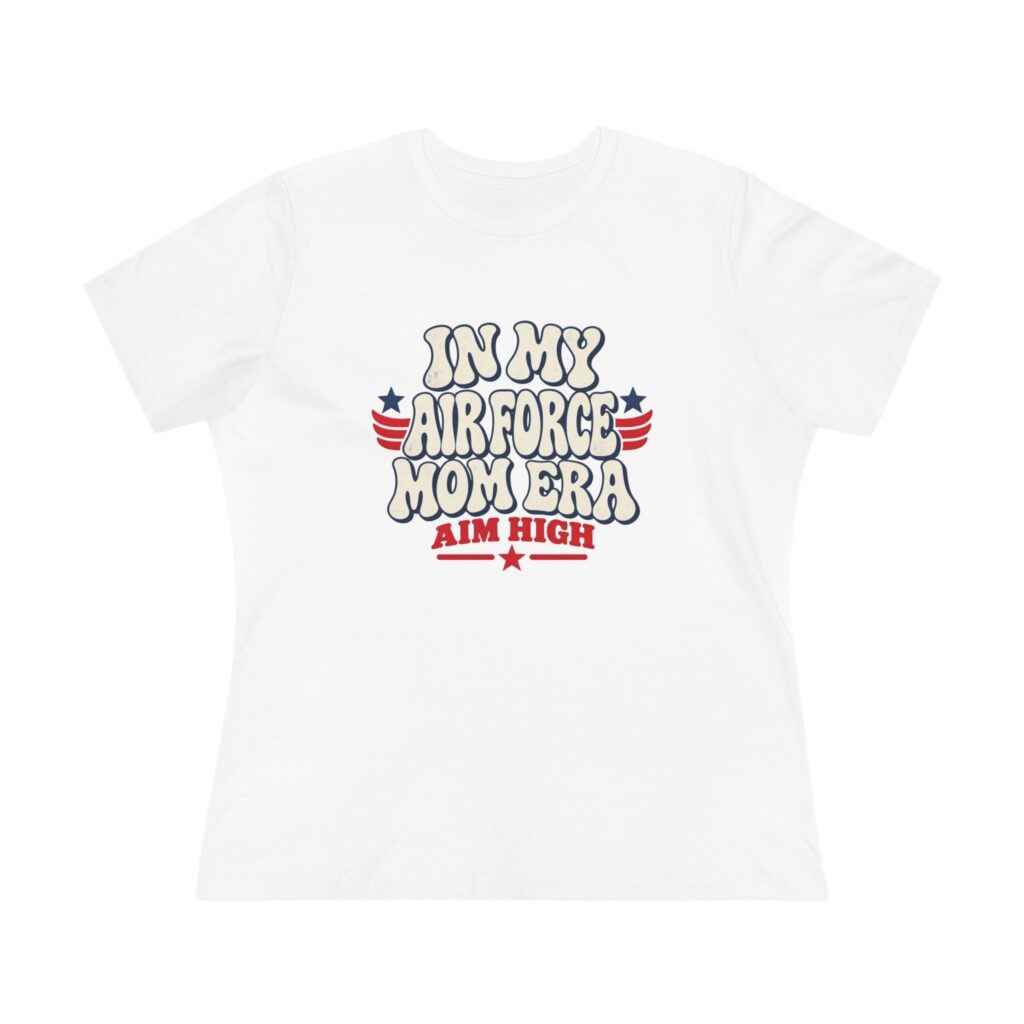 In My Air Force Mom Era Women's Relaxed Tee in White, front view