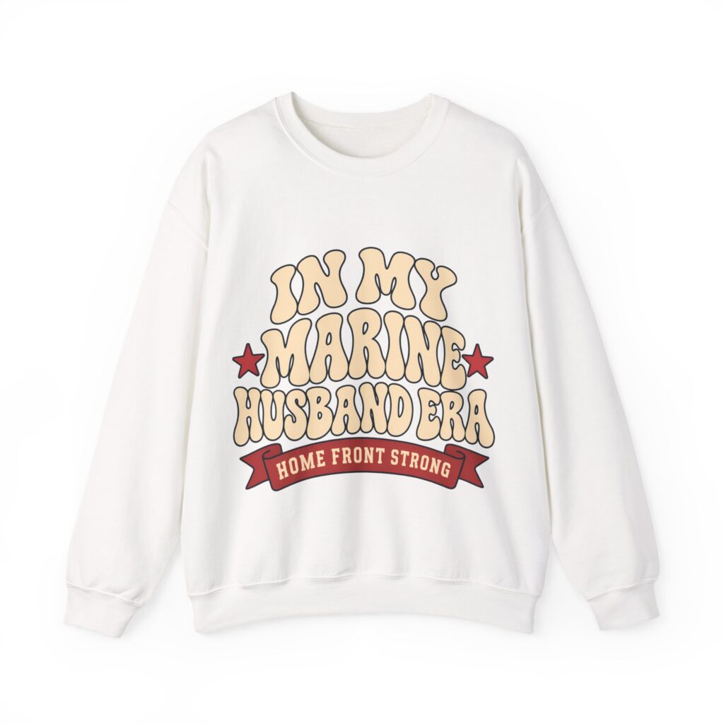 In My Marine Husband Era Crewneck Sweatshirt in White, front view