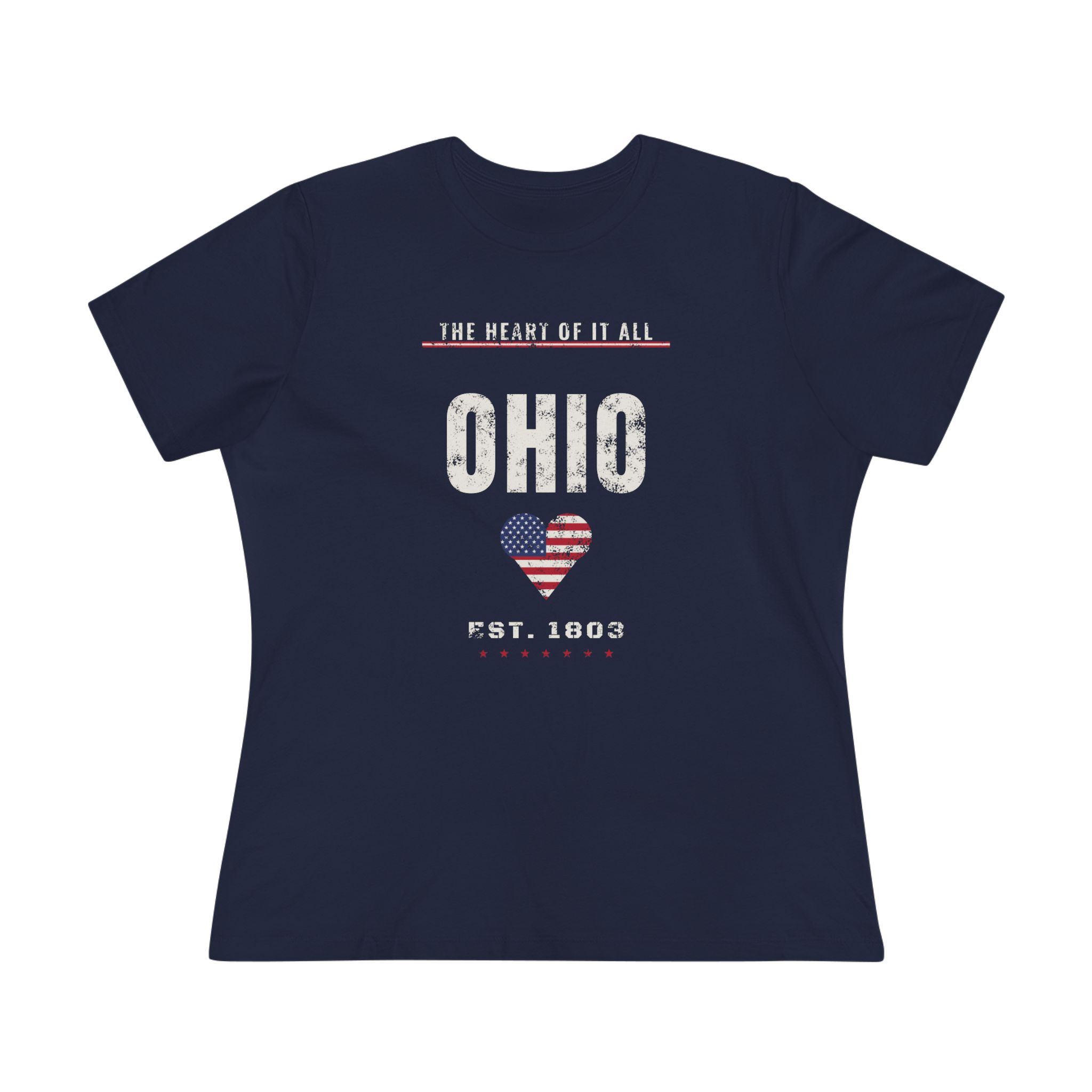 Ohio Heart of It All Women's Relaxed Tee in Navy, front view