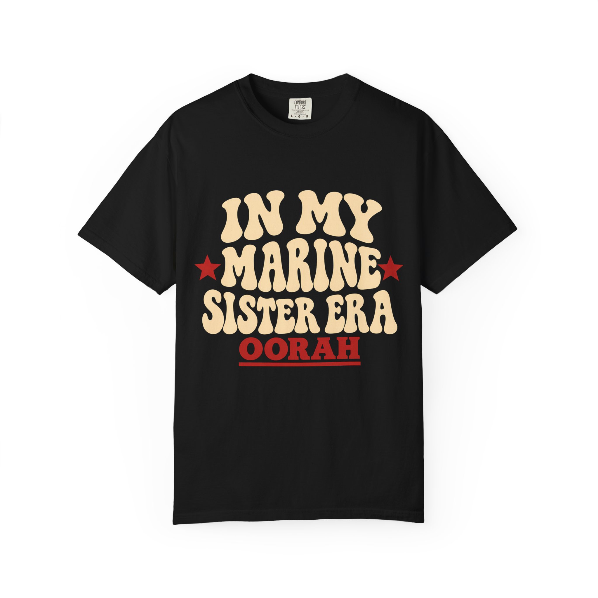 In My Marine Sister Era Comfort Colors Tee in Black, front view