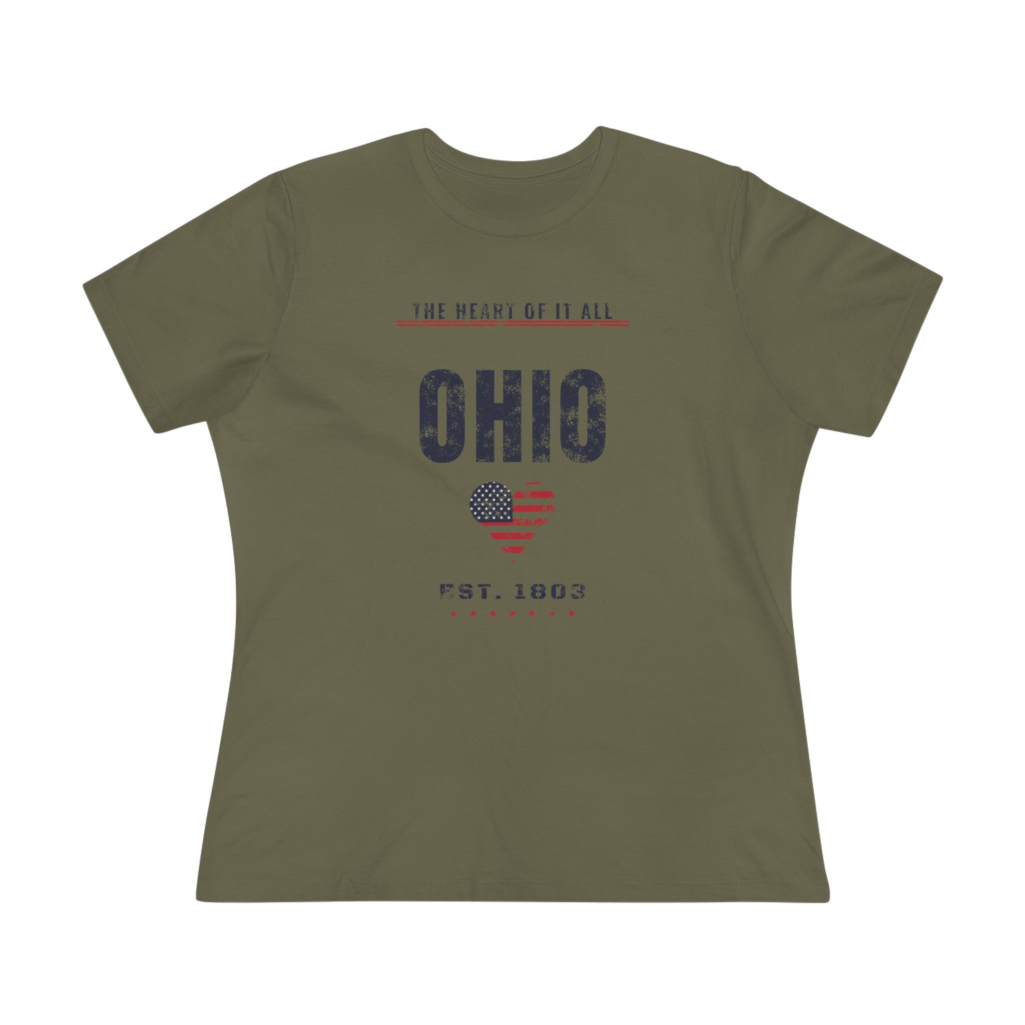 Ohio Heart of It All Women's Relaxed Tee in Military Green, front view