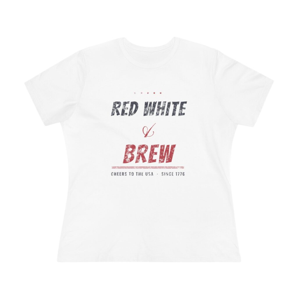 Red White and Brew Women's Relaxed Tee in White, front view