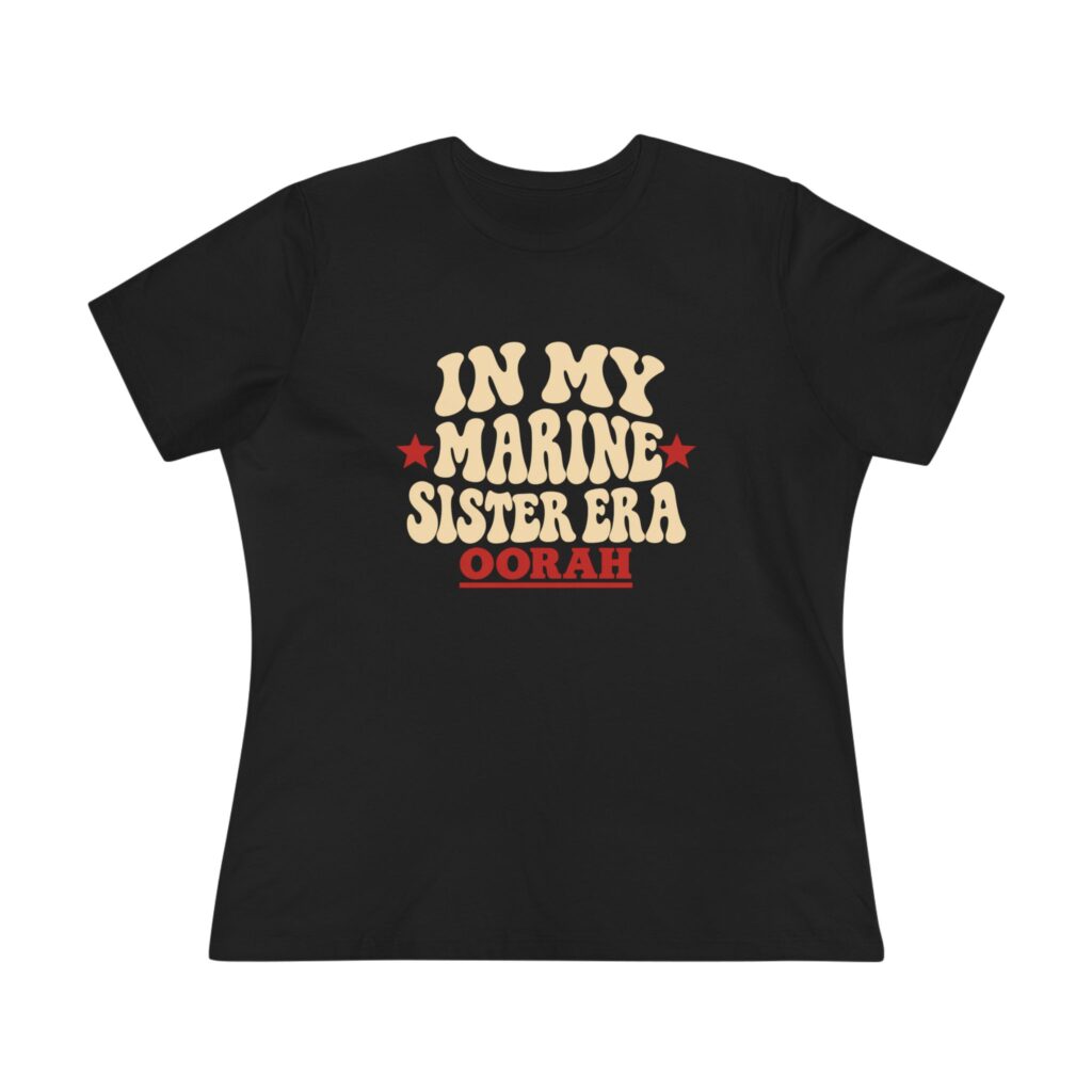 In My Marine Sister Era Women's Relaxed Tee in Black, front view
