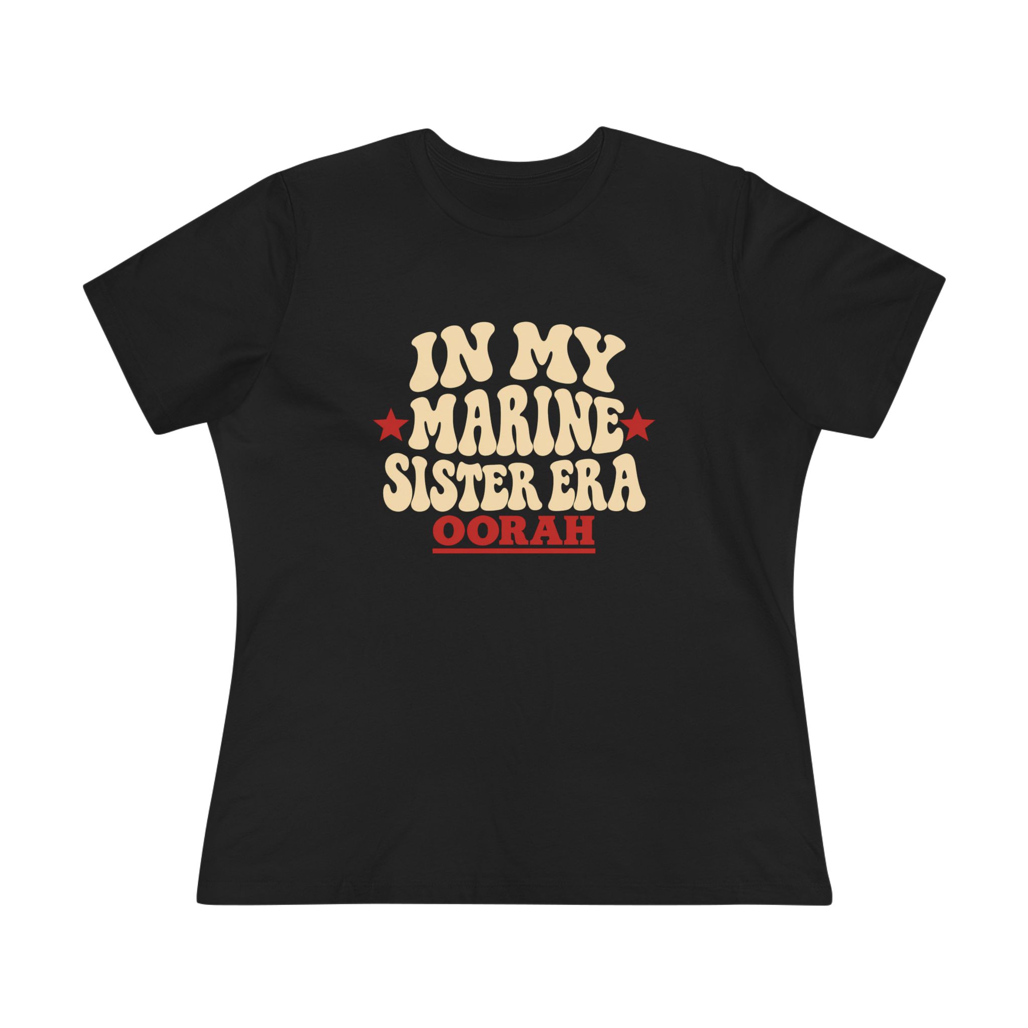 In My Marine Sister Era Women's Relaxed Tee in Black, front view