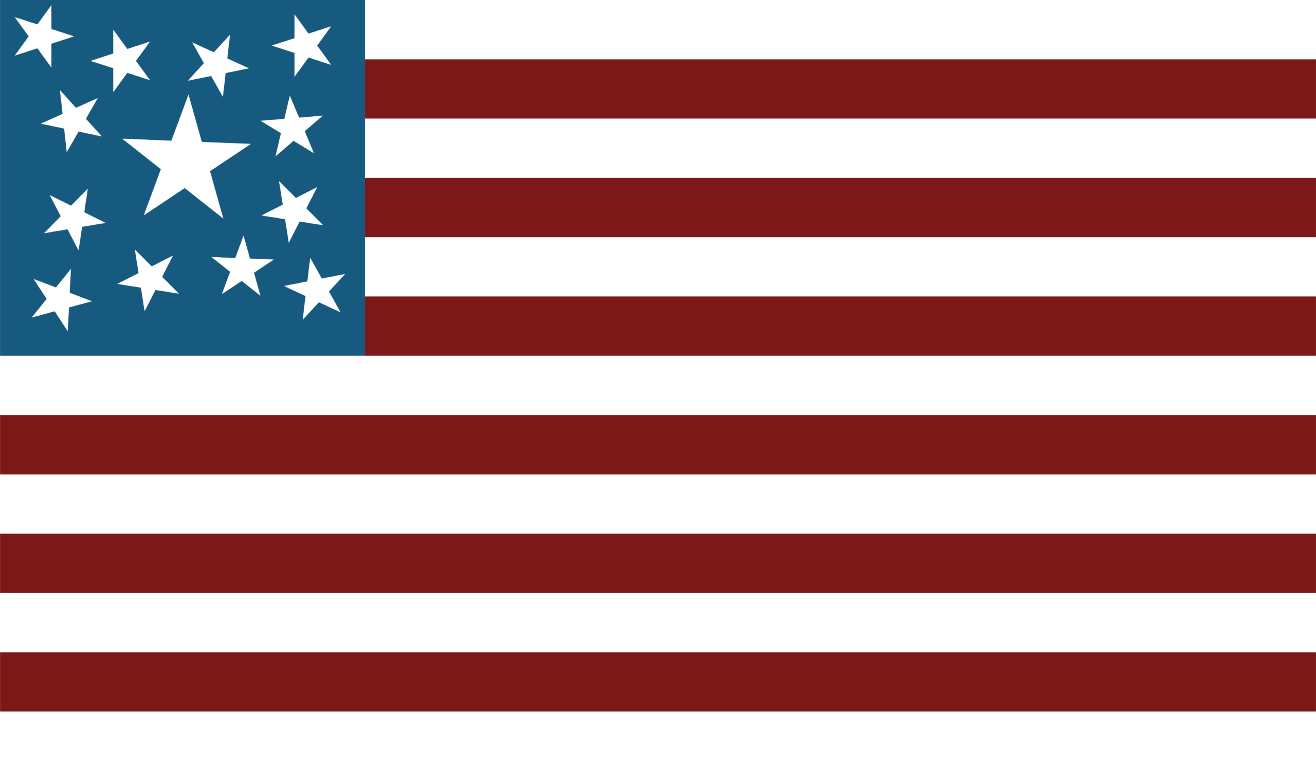 A historical 13 star American flag with thirteen alternating stripes
